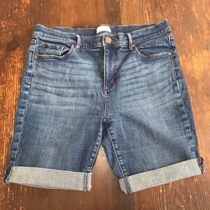 Loft Outlet Womens Denim Bermuda Shorts Dark Wash Cuffed Size 10 32W